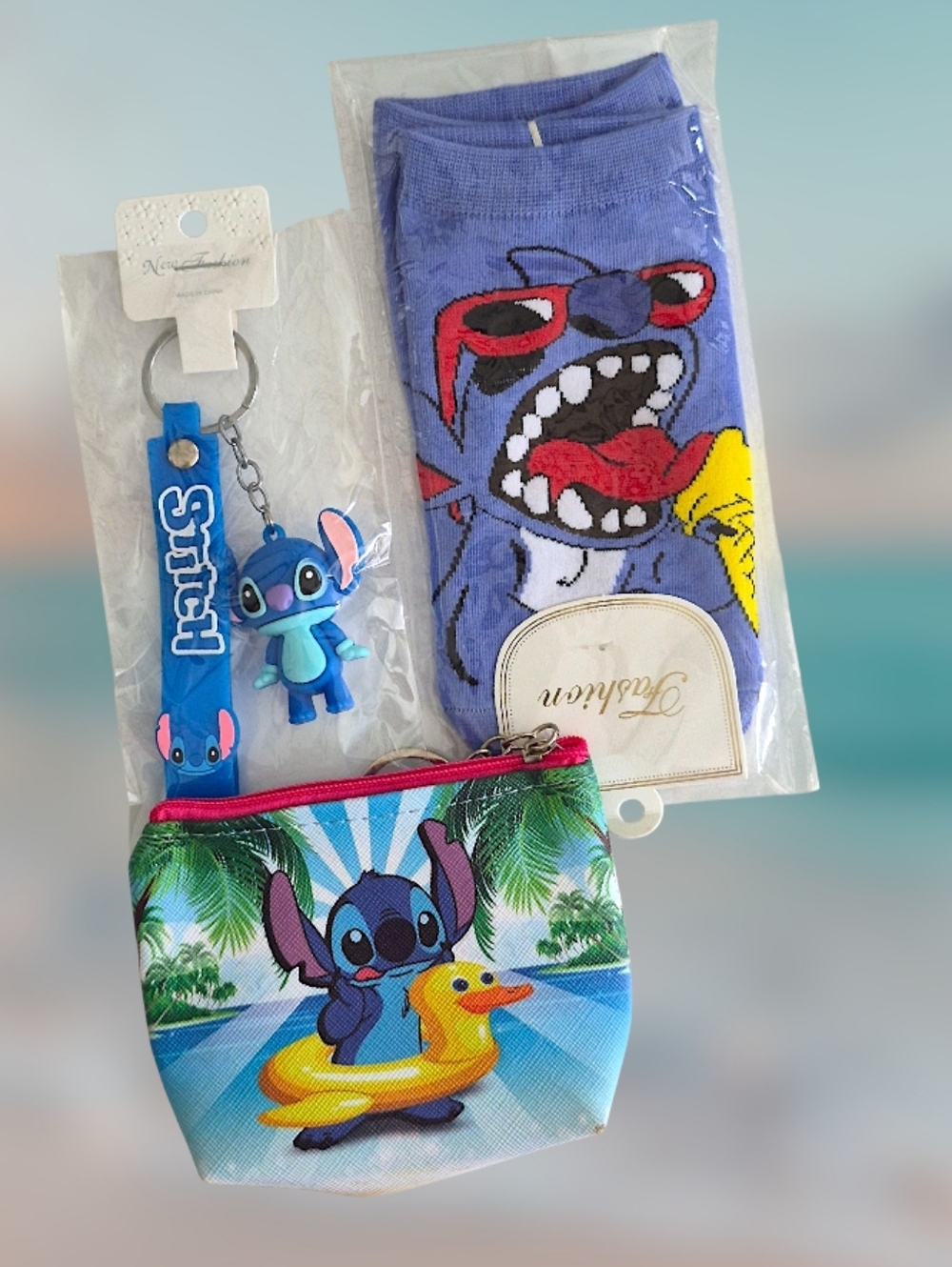 Disney Stitch Accessory Set - Coin Purse, Socks & Character Keychain